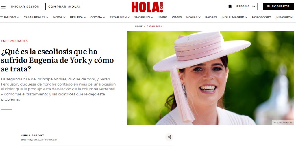 ¿Qué es la escoliosis que ha sufrido Eugenia de York y cómo se trata?
