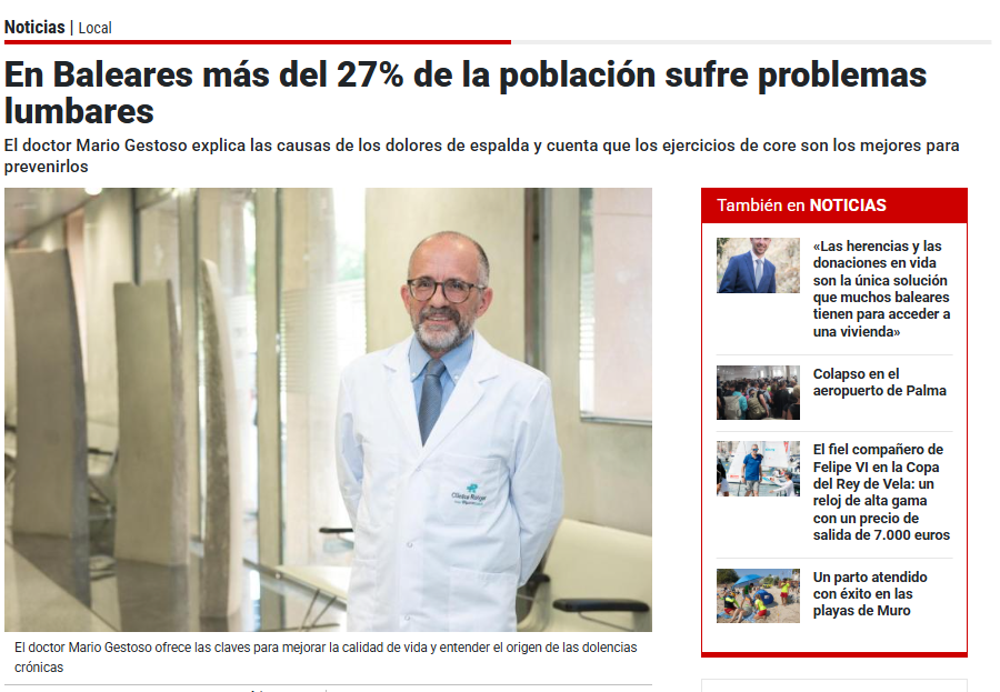 El doctor Mario Gestoso explica las causas de los dolores de espalda y cuenta que los ejercicios de core son los mejores para prevenirlos